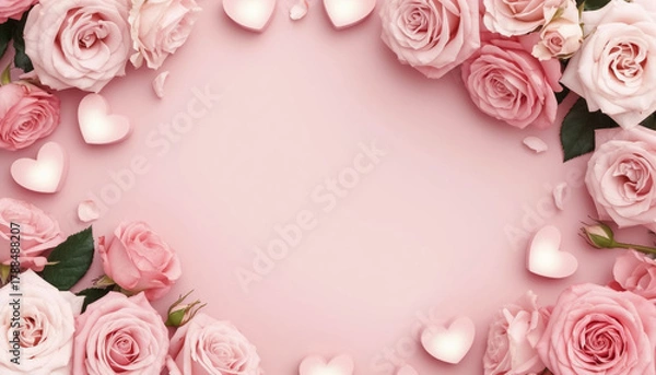 Obraz Romance Pink Background Roses Copy Space on Side