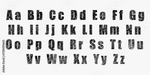 Obraz Crayon doodle english alphabet with pastel pencil texture. Hand drawn kids font full of energy and color. Cute abc for school materials and children design.