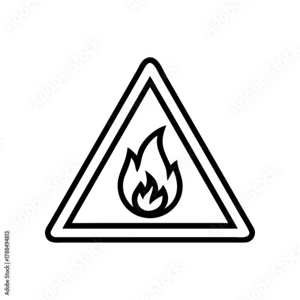 Obraz Warning sign showing a flame inside a triangle shape on transparent background