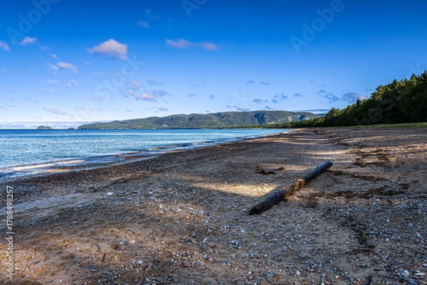 Obraz Cobblestones beach and clear water on Lake Superior at Agawa Bay in Lake Superior Provincial Park in Ontario