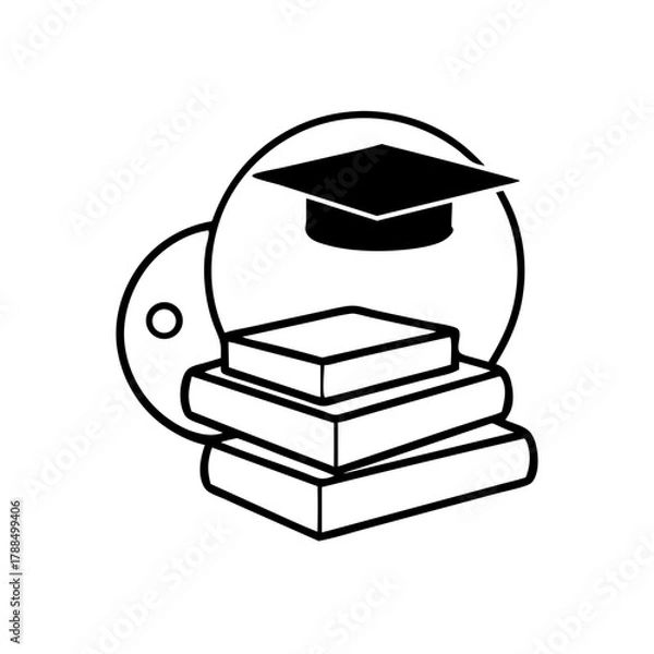Obraz Stack of books with graduation cap and python logo on transparent background