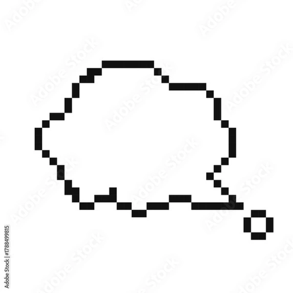 Fototapeta Pixelated speech bubble on white background. Pixel art arcade video game element. Talking cloud with blank space for text. Dialogue window object. Simple isolated vector. 