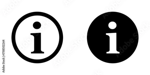 Fototapeta Simple Round Black and White Info or Information Symbol Sign in a Circle with the Letter i Icon Set. Vector Image.