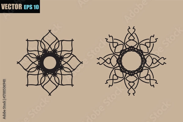 Obraz Intricate geometric floral ornaments with a central oval shape presented as a vector graphic on a neutral background