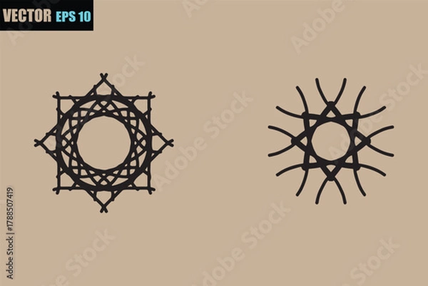Obraz Intricate geometric starburst ornaments featuring a central circle and outward radiating lines on a neutral background