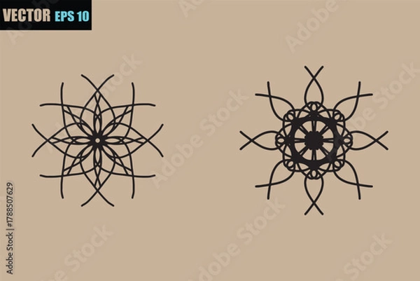 Obraz Intricate black geometric ornaments with radial symmetry on a neutral background