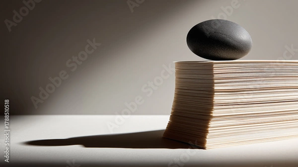 Fototapeta  Stack of Documents Weighed Down by a Black Stone