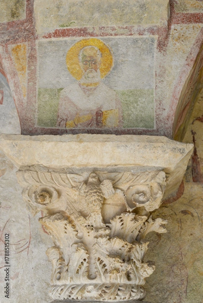 Fototapeta Ancient frescoes and surviving murals of the temple in the church of St. Nicholas, a Christian shrine. Demre, Antalya province, Turkey