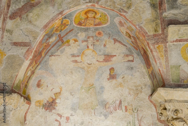 Fototapeta Medieval frescos in the St. Nicholas church in Myra. Demre, Antalya, Turkey. Byzantine wall-painting. History of religion and art concept