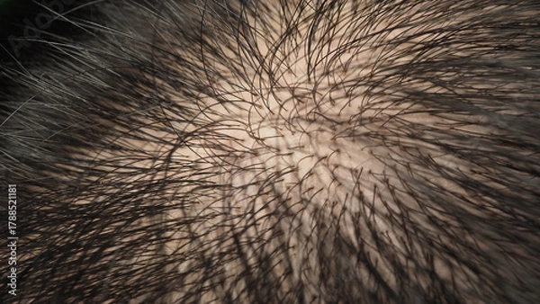 Fototapeta A close up or macro view of human scalp and hair.