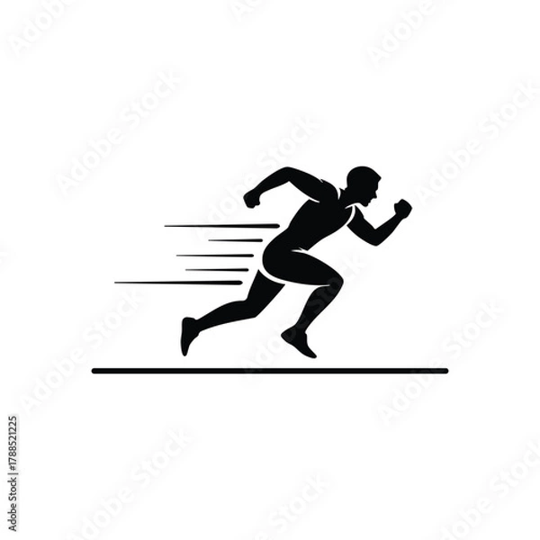 Fototapeta Running Athlete Silhouette Vector Showing Speed and Motion on White Background
