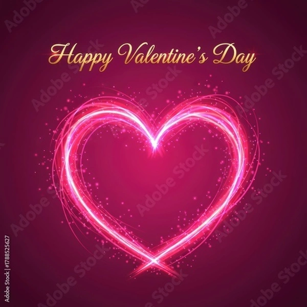 Obraz Glowing pink heart with golden text Happy Valentine's Day love