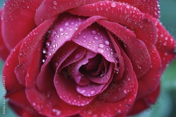 Obraz Close up of a beautiful red rose with water droplets for valentine's day