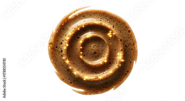 Fototapeta Magical Brown Foam Swirl, Bubbly Coffee Texture with Golden Sparkles Isolated.
