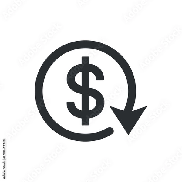Fototapeta Recurring payment icon for subscription services showing circular arrow and dollar sign with minimal design clean composition high quality