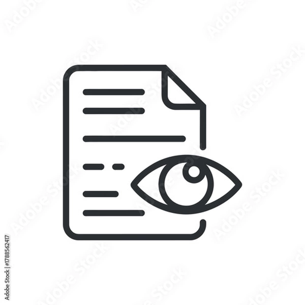 Fototapeta Document with eye icon showing data overview and visibility for file report research privacy policy vector illustration 120 characters