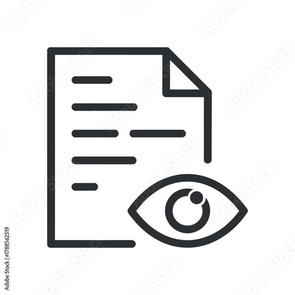 Fototapeta Document with eye icon showing data overview and visibility for file report research privacy policy vector illustration 120 characters