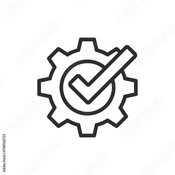 Fototapeta Gear with check mark inside representing settings and approval concept with industrial and technological design for configuration options
