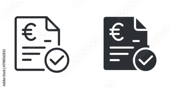 Fototapeta Approved Euro Document Vector Icon with Tick Sign Payment Success Transaction Outline and Solid Design Isolated on Transparent