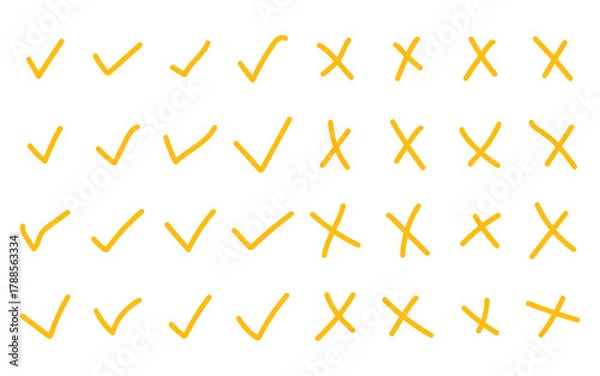 Obraz Hand drawn check marks and crosses in rows