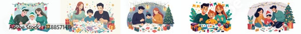 Obraz family vector making Christmas greeting cards together