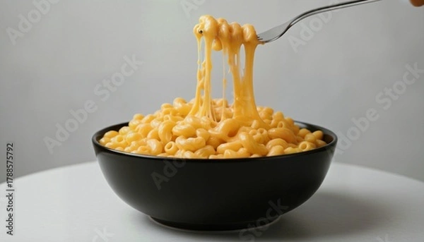 Obraz Vibrant Mac n Cheese Spirals in Black Bowl with Fork