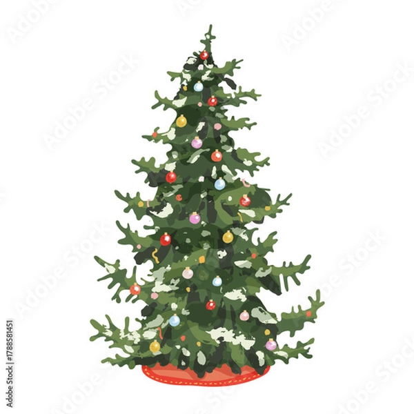 Obraz Vector vintage Christmas tree with glass ornaments, isolated on white background