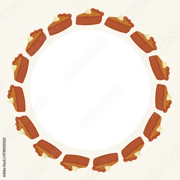 Fototapeta A wreath of pumpkin pies with whipped cream on top. The pies are arranged in a circle and are all the same size