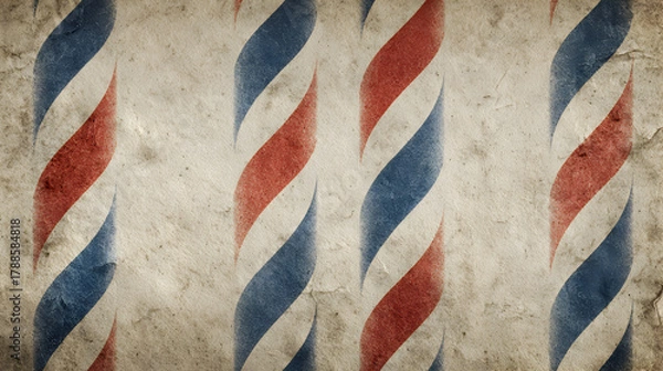 Obraz Retro vintage textured background with vertical red white and blue twisted stripes resembling classic barber pole design on aged paper surface
