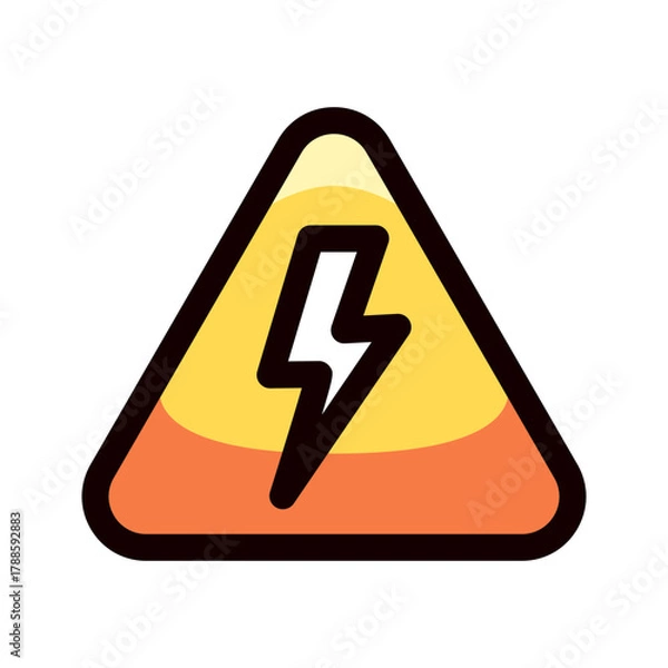 Obraz high voltage warning sign with lightning symbol on yellow triangle doodle vector illustration, simple concept, isolated on white background