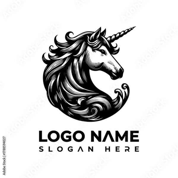 Fototapeta Elegant unicorn logo vector illustration for business identity and branding