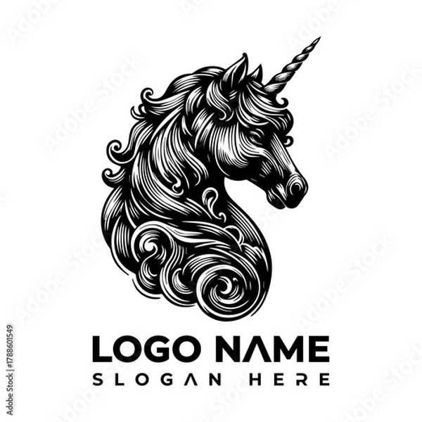 Fototapeta Elegant Unicorn Head Logo Vector Mystical Creature Design