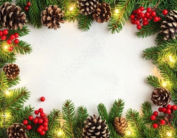 Fototapeta navida, marco, árbol, vacaciones, decoraciones, arcen, sucursal, languidecer, de invierno, corona, abeto, celebraciones, acebo, cardar, verde, vector, año, nuevas, bailes, designio, ilustración, ciclo