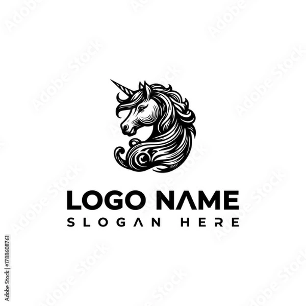 Fototapeta majestic unicorn head logo vector illustration for fantasy and mythical creature branding