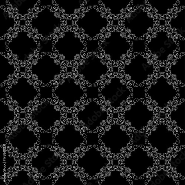 Obraz A gray lace pattern on a black background. Seamless texture for fabric or wallpaper.