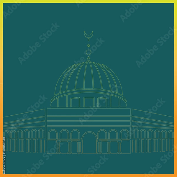 Fototapeta Dome of the Rock: A striking illustration of the iconic Dome of the Rock. Its golden dome and intricate architectural details stand out against a backdrop.