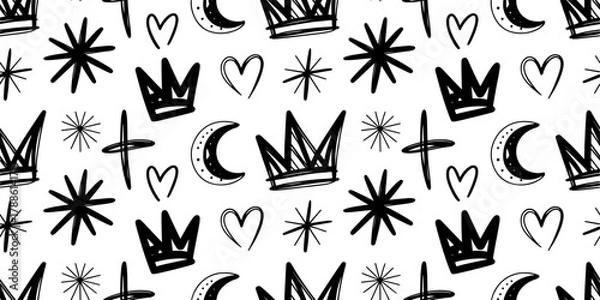 Obraz seamless pattern with crown moon and hearts