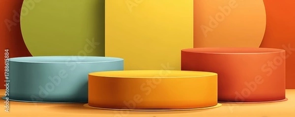 Fototapeta Colorful geometric podiums in a vibrant minimalistic abstract setting