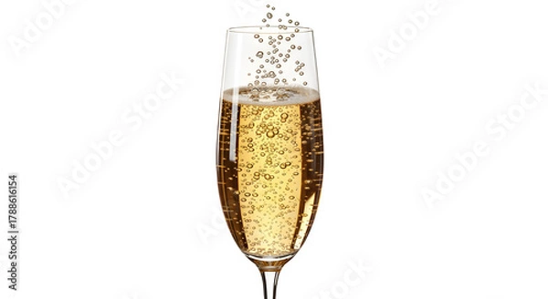 Fototapeta Elegant champagne flute with bubbles for celebration toast