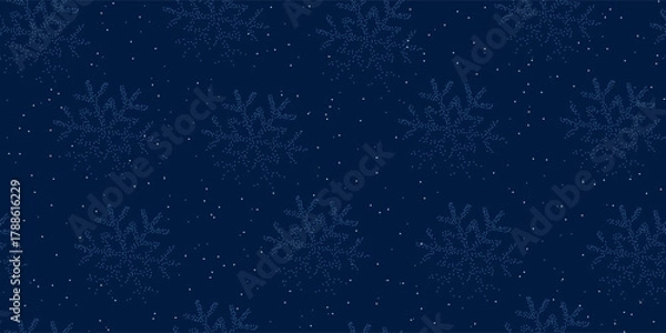 Fototapeta Festive snowflake pattern. Falling snowflakes on a blue background. Seamless vector background for wrapping paper and wallpaper.