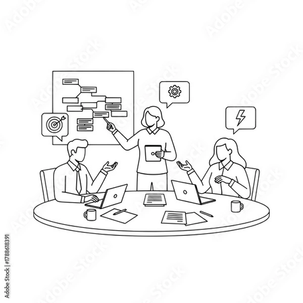 Obraz Professional business team collaborating discussing strategy planning in a modern office boardroom for project development