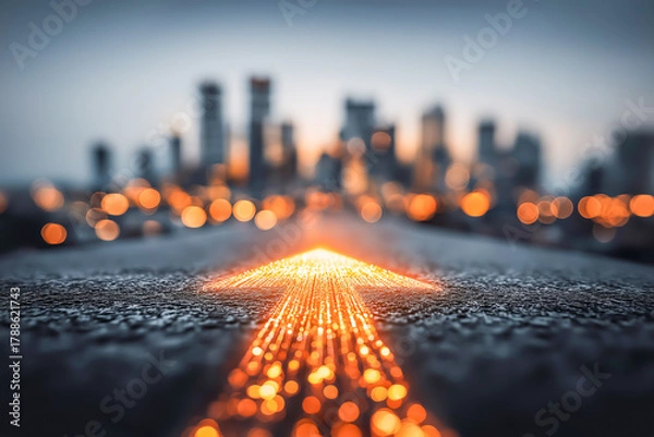 Obraz 光の矢印が描く右肩上がりの成長チャートコンセプト