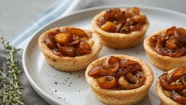 Obraz Golden Bites. A Culinary Still Life with Glazed Forms and Crisp Textures, A Delightful Arrangement.