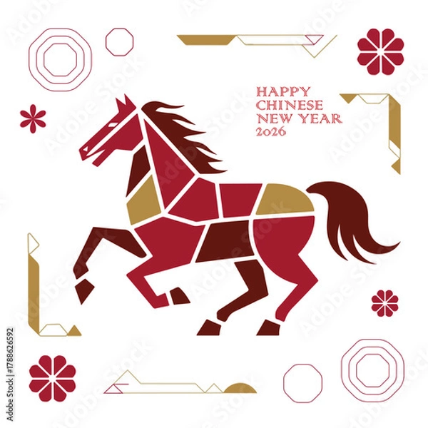 Fototapeta Modern Polygonal Horse and Cloud Design for Chinese New Year