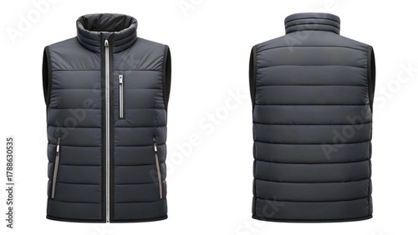 Fototapeta Stylish puffer vest perfect for layering in cool weather, ideal for outdoor adventures and casual wear, versatile and comfortable apparel