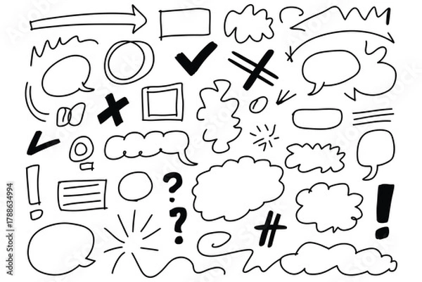 Fototapeta Hand-Drawn Doodle Sketch Elements Set - Marker Outline Vector