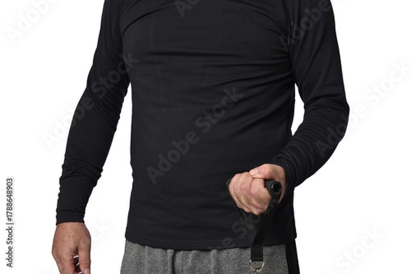 Fototapeta Elastic knee brace for physical training, crossfit, physiotherapy, body health, exercise, pilates, yoga and bodybuilding isolated on white background.