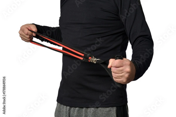 Fototapeta Elastic knee brace for physical training, crossfit, physiotherapy, body health, exercise, pilates, yoga and bodybuilding isolated on white background.