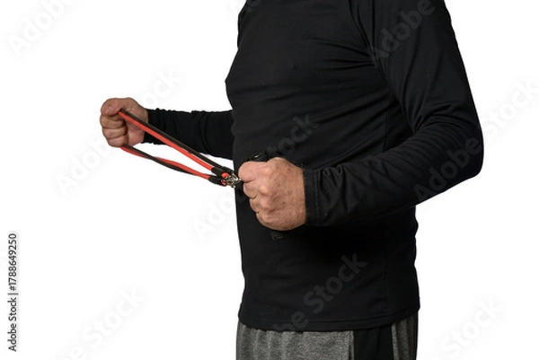 Obraz Elastic knee brace for physical training, crossfit, physiotherapy, body health, exercise, pilates, yoga and bodybuilding isolated on white background.