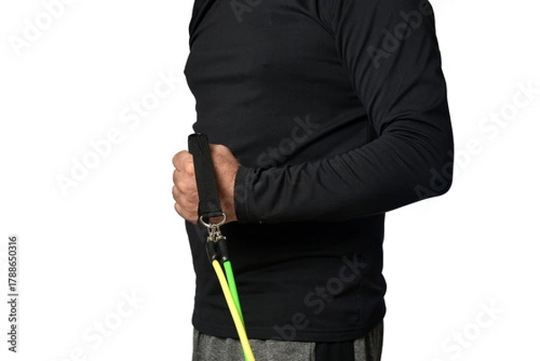 Obraz Elastic knee brace for physical training, crossfit, physiotherapy, body health, exercise, pilates, yoga and bodybuilding isolated on white background.